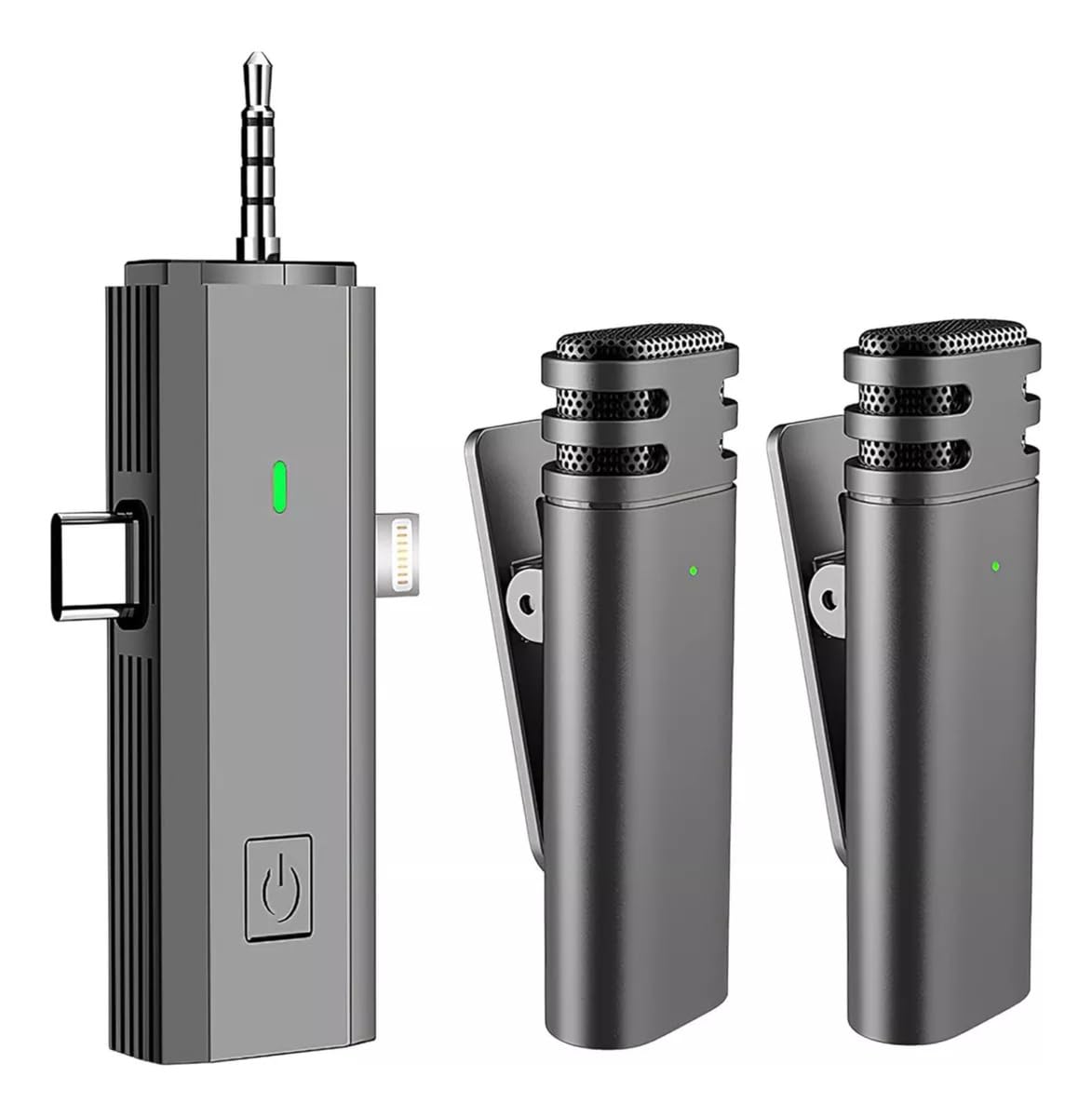 02 Microfone Duplo De Lapela Sem Fio Profissional Duplo Android iPhone Cor Tipo-c P2 Universal Cancelamento De Ruído Para Gravação De Conteúdo Vlogs Entrevistas