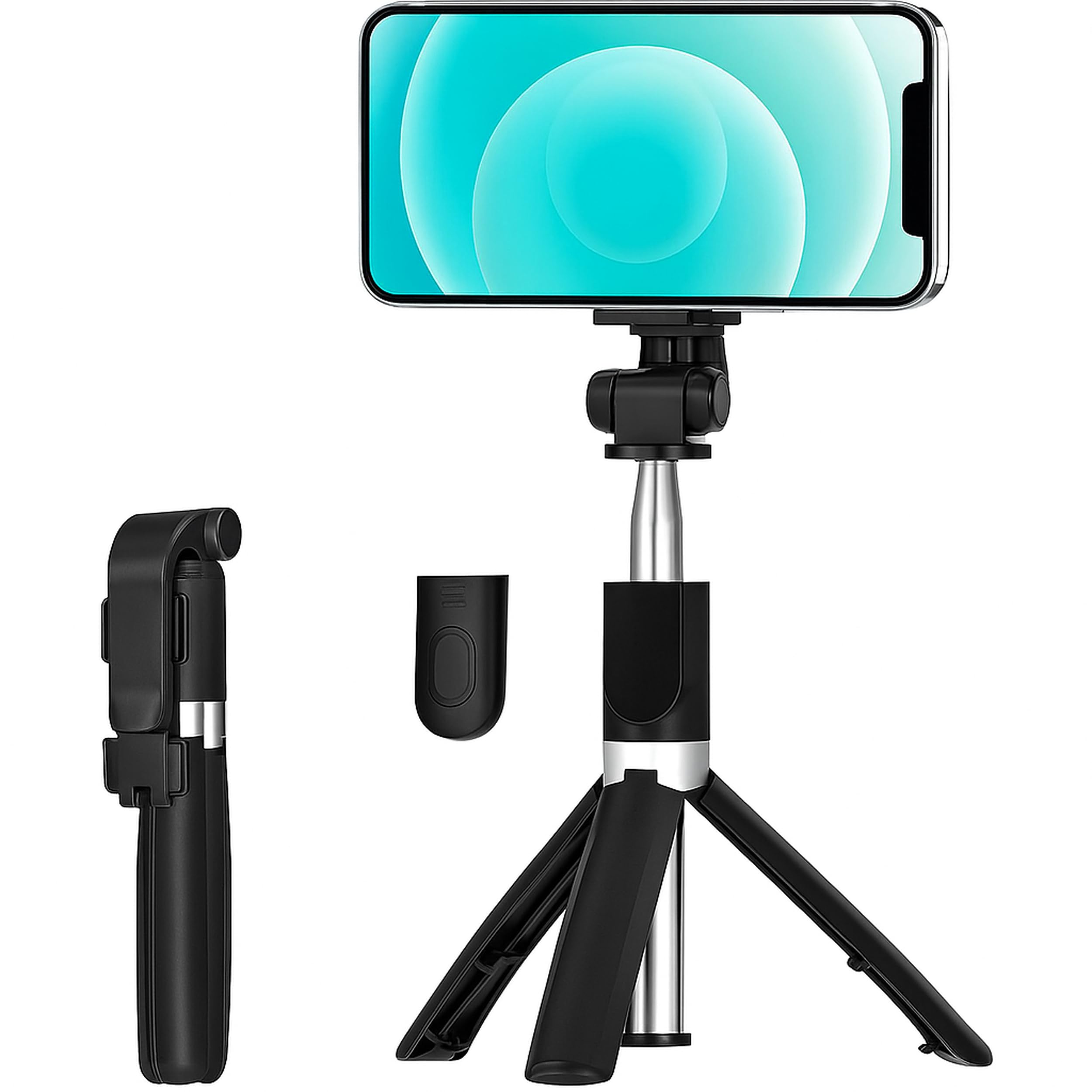 Bastão Tripé Celular 3 em 1 com Bluetooth e Controle Remoto | Pau de Selfie 360° Dobrável Ajustável | Suporte para Vídeos, Fotos, Lives e Vlogs | Compatível iPhone e Android | Liga de Alumínio Premium