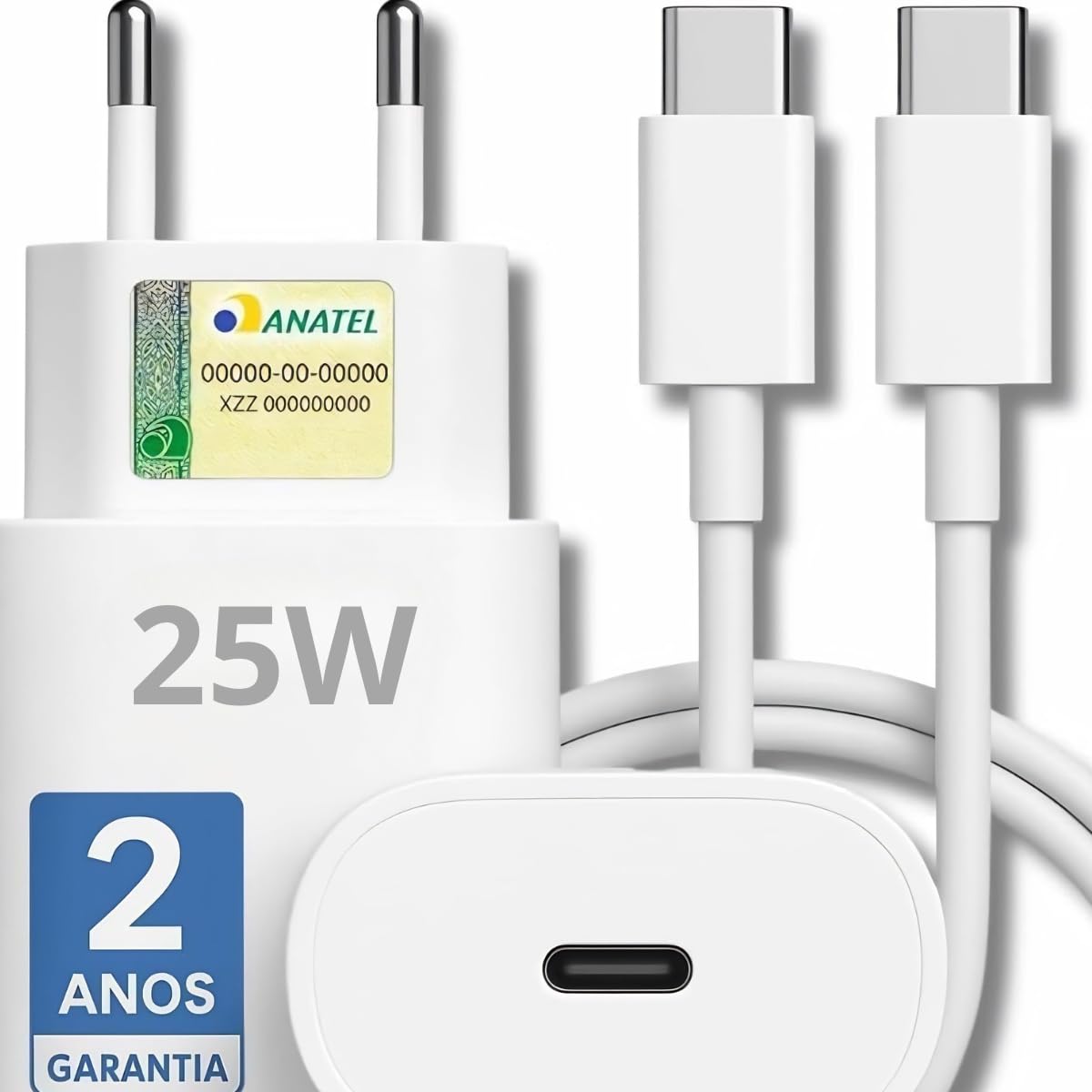 Carregador Turbo 25W Compatível iPhone 15/16/17-15,16,17 PRO, PRO MAX .Todos ANDROIDS Entrada TIPO-C + Cabo Reforçado USB-C