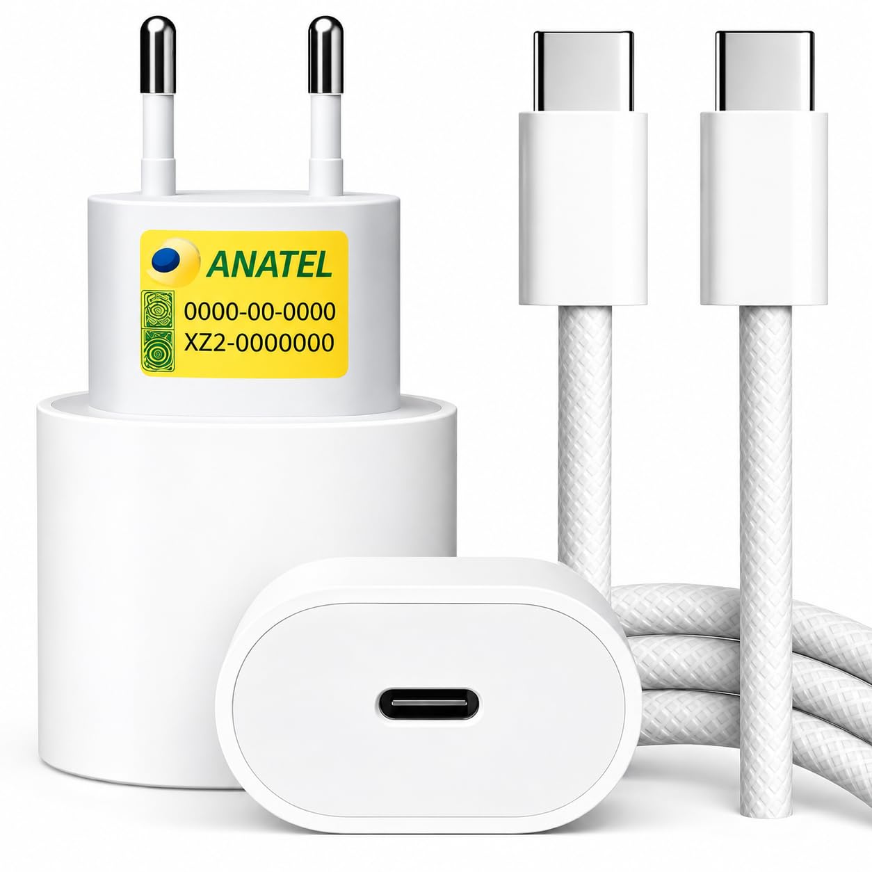 Carregador Turbo 30w Usb-c Com Cabo Tipo C 1 Metro Trançado Branco Fonte De Carregamento Turbo, Alta Potência, Seguro E Compatível Com Iphone 15 16 17, Samsung Xiaomi Motorola LG