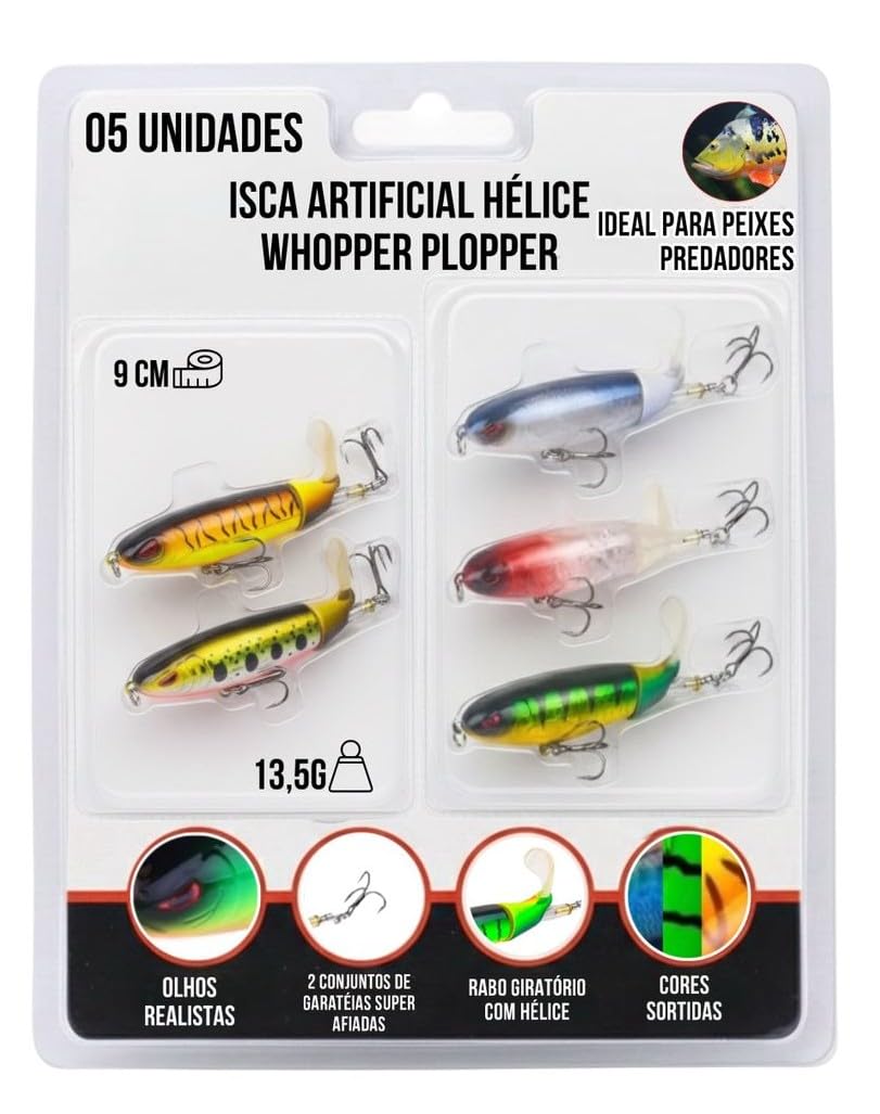 Isca Artificial Com Hélice Kit 5u Whopper Plopper Importada