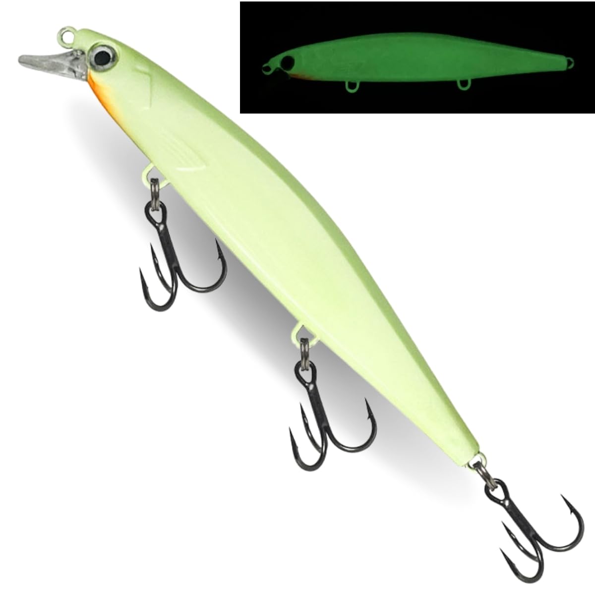 Isca Artificial Luminosa para Pesca, 11cm, 12g, 3 Garateias, Verde Fosforescente