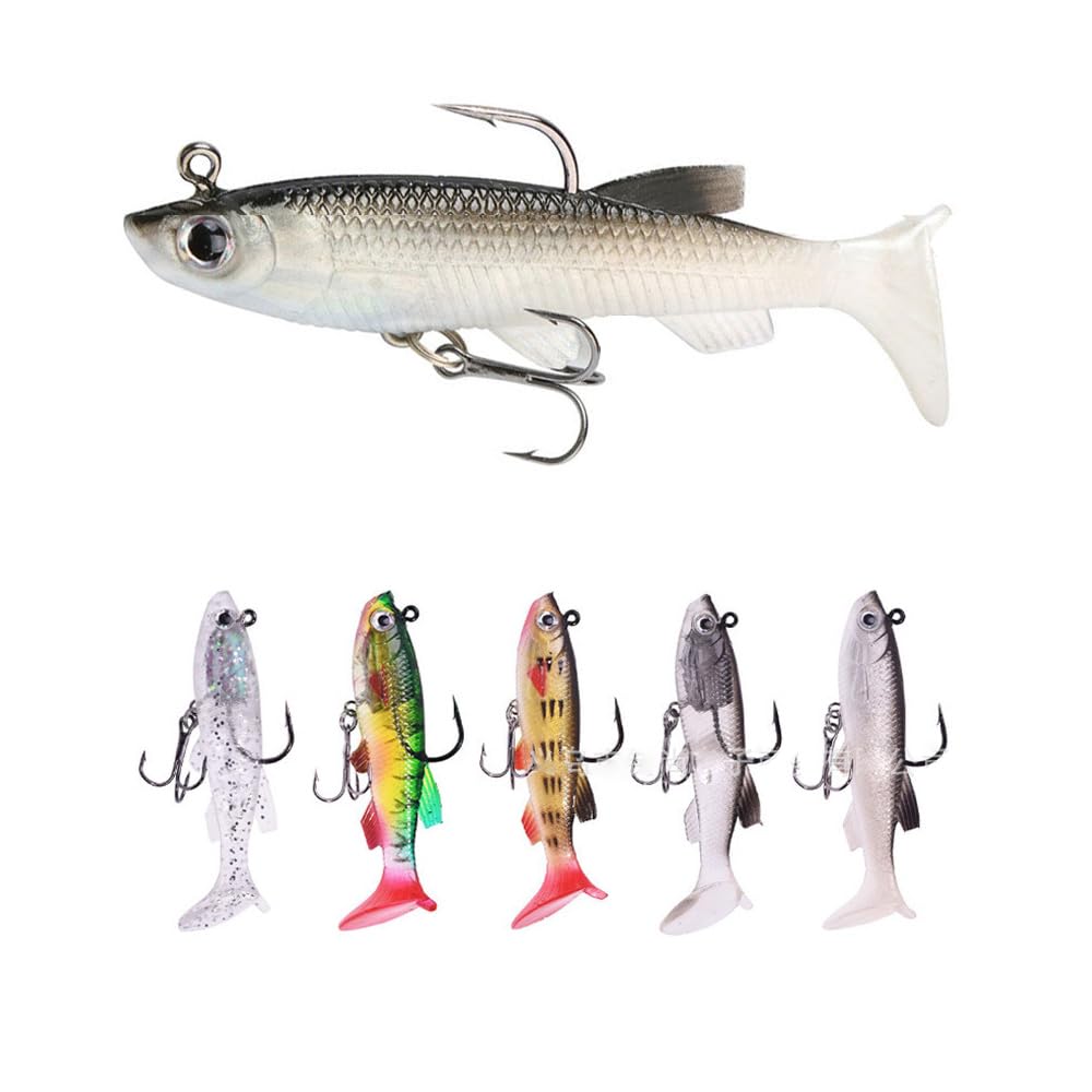 AOSTSOA Kit 5 Isca Artificial Silicone Shad Peixe Embutido Chumbadas