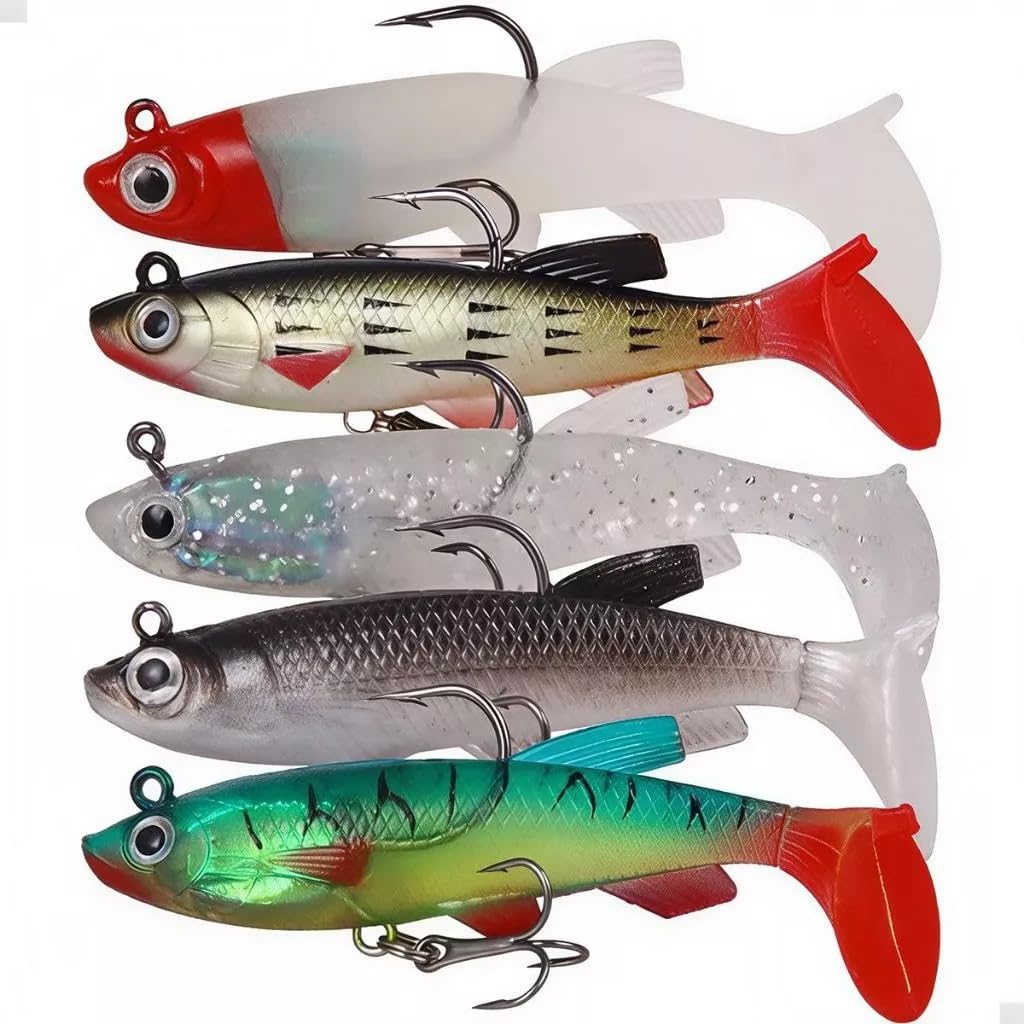 Lorben Kit 5 Isca Artificial Soft Bait Shad com Anzol Triplo – 8cm / 20g – Cores Sortidas
