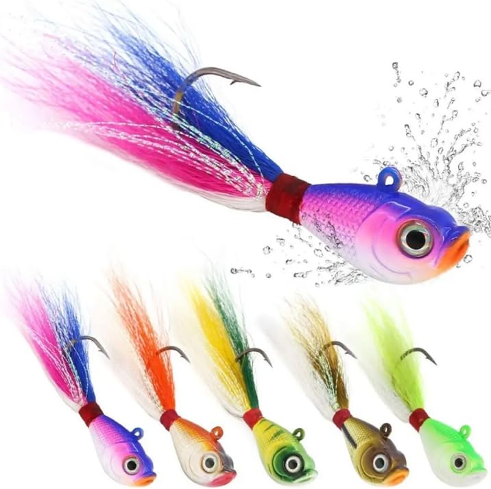 Kit 5 Iscas Jig Xuxinha 15g 7cm com Penacho Artificial para Pesca de Tucunaré Traíra Robalo