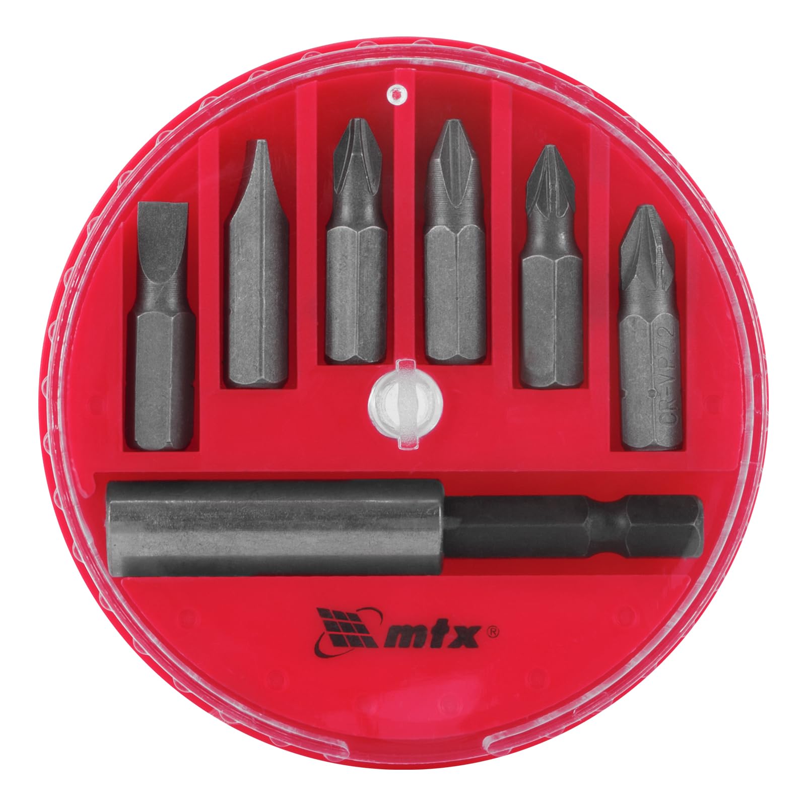 MTX Jogo de Bits para Parafusadeira com Adaptador Magnético, Kit Ferramentas 7 Peças (SL, PH, PZ) em Caixa Plástica, Aço 45X Resistente