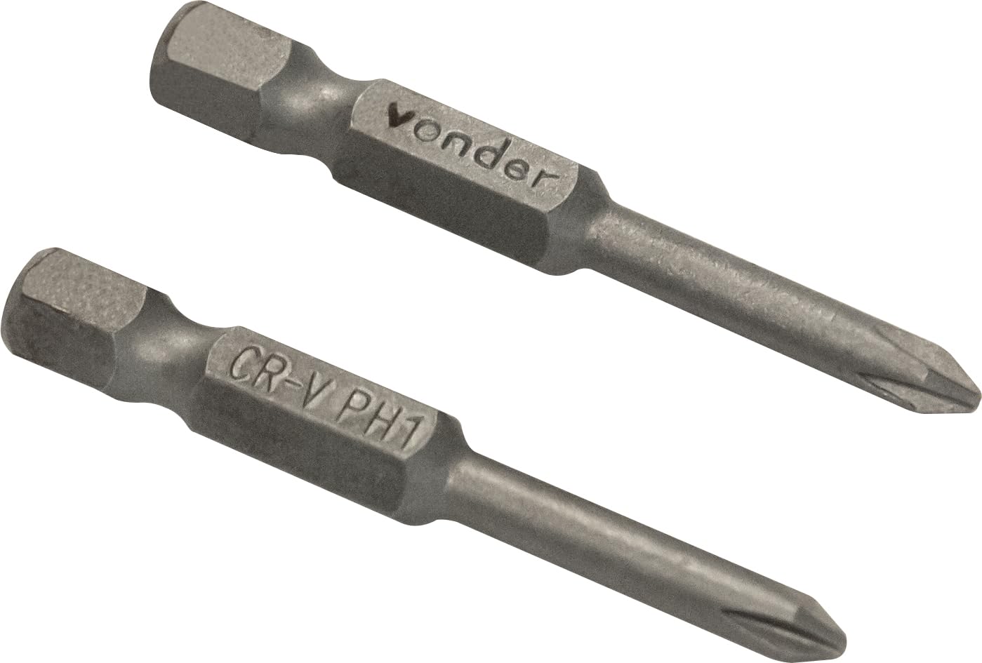 Jogo De Bits De Ponteiras Phillips Com Encaixe Sextavado 1/4", Nº 1 X 50 Mm, Cartela Com 2 Peças, Vonder.