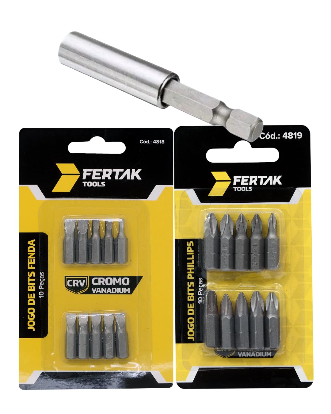 Jogo de Bits 21 Peças, Fenda e Phillips com Adaptador Magnético 1/4", 60mm, Cromo Vanádio
