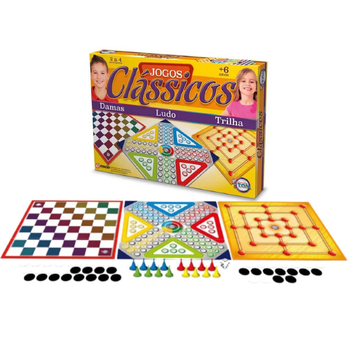 Brinquedos Toia Jogos Clássicos 3 em 1 Damas/Ludo/Trilha Tóia - 12133
