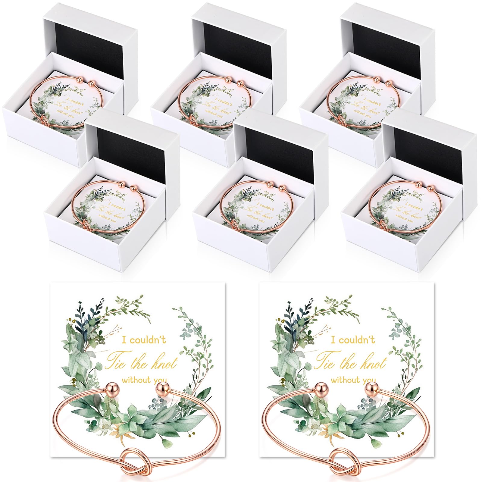 Quelay 8 peças de presentes de dama de honra, conjunto de 8 pulseiras de nó de dama de honra, 8 cartões de eucalipto e 8 caixas de presente brancas, embalagem de joias, presente de dama de honra,