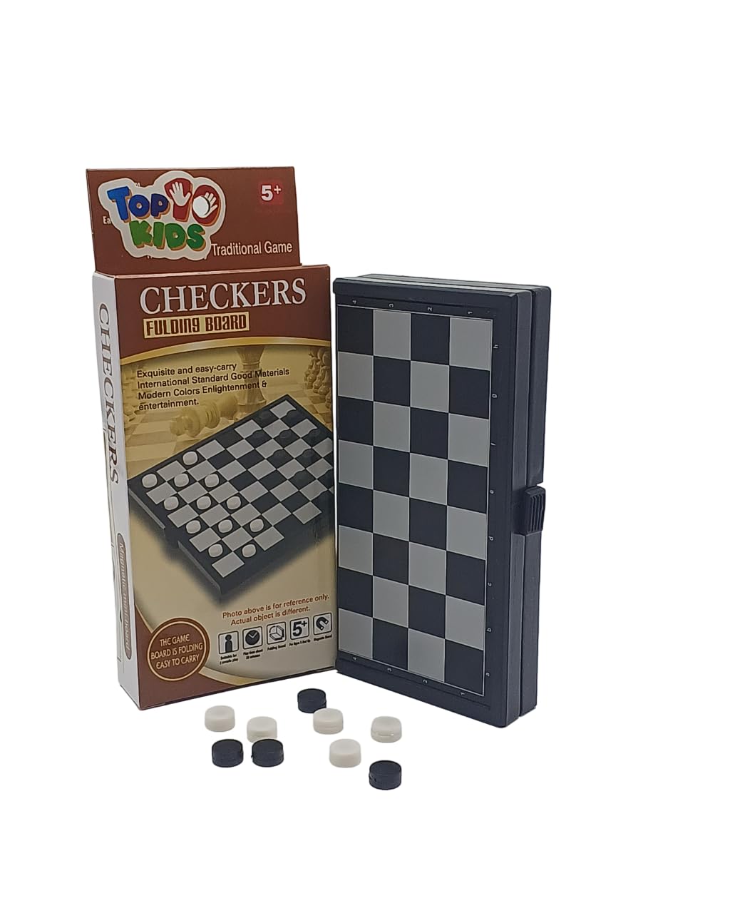 Jogo de Dama Magnético Premium, Tabuleiro Portátil para Viagens, Peças em Preto e Branco, Estilo Clássico Linha Premium