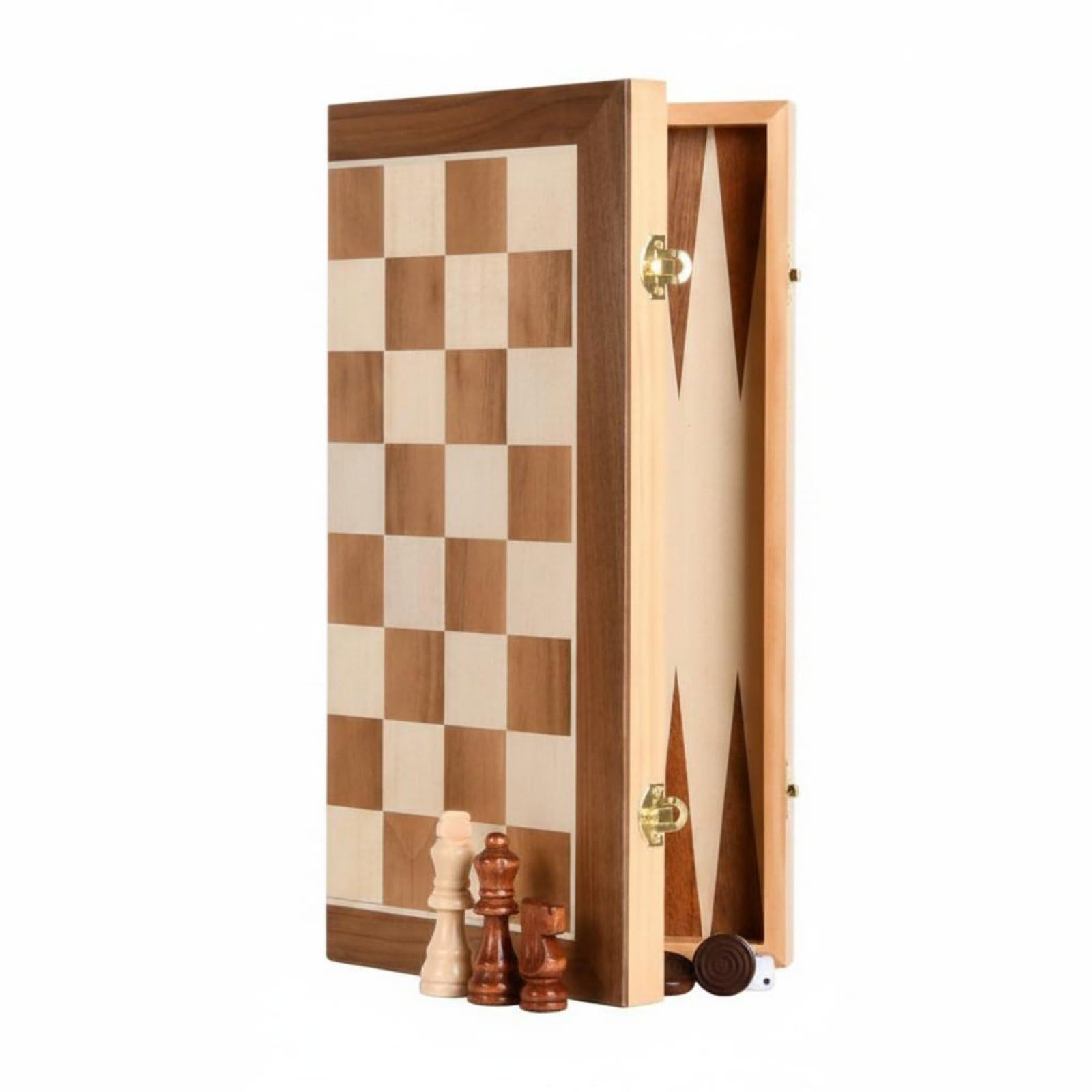 Almencla Tabuleiro dobrável para, damas e gamão com estojo compacto, fechamento seguro e fácil transporte. Feito de madeira, ideal para jogos em casa e com amigos.