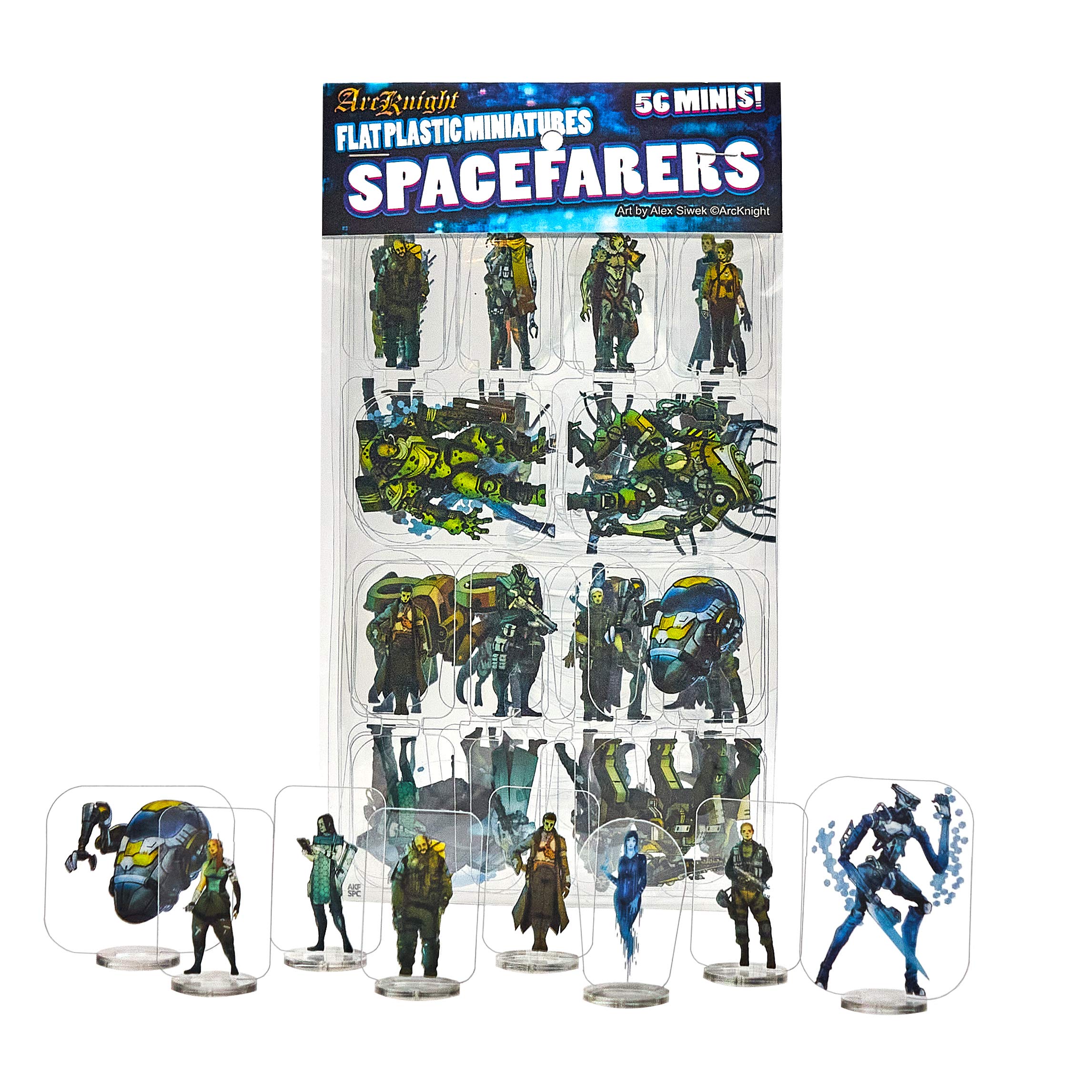 Arcknight Miniaturas planas de plástico: Spacefarers; 56 minis exclusivos com tema de ficção científica para Starfinder; estatuetas acessíveis e skinny para SF, Shadowrun e outros jogos de RPG de mesa