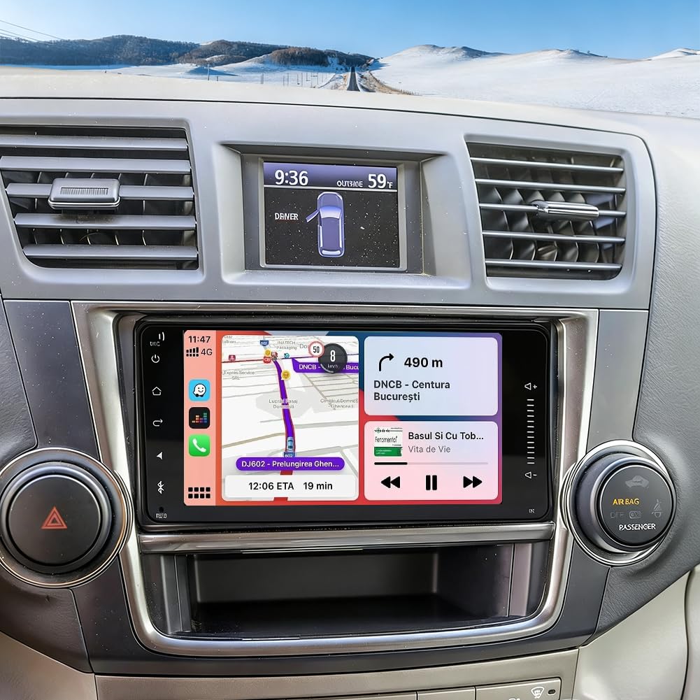 Atualização de rádio automotivo para Toyota Highlander 2008-2013 com JBL, tela sensível ao toque de 7 polegadas Android 14 Double Din estéreo para carro Highlander com câmera sem fio CarPlay e Android