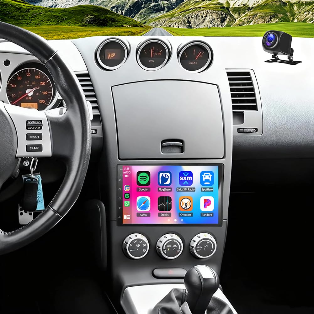 Estéreo automotivo 4+64G para Nissan 350Z 2003-2009 com Carplay Android | Rádio automotivo Din duplo com tela sensível ao toque HD de 7 polegadas, Bluetooth, 32EQ, GPS Nav, WiFi, FM, tela dividida
