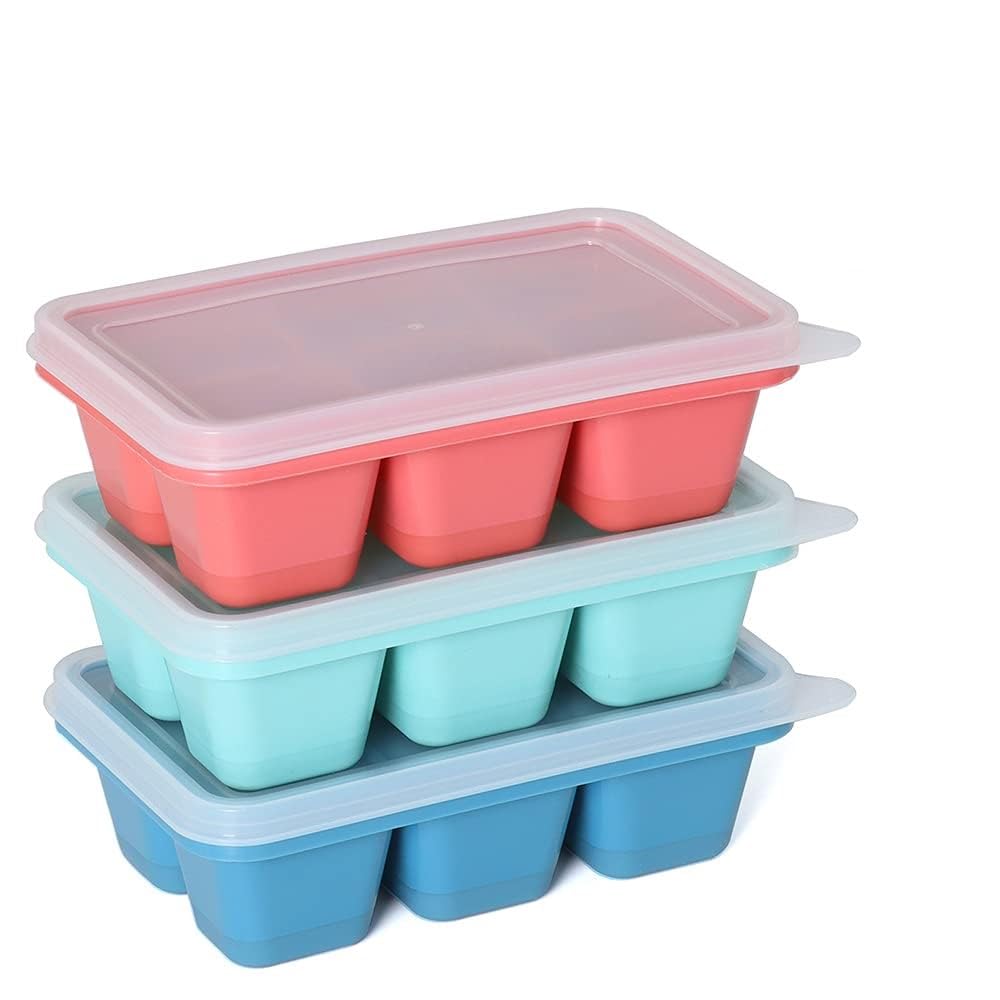 Forma De Gelo Silicone Com Tampa 6 Cubos - Kit 3 Unidades Ideal Para Papinha De Bebe Frutas Congeladas Cubos de Gelo (Cores sortidas)