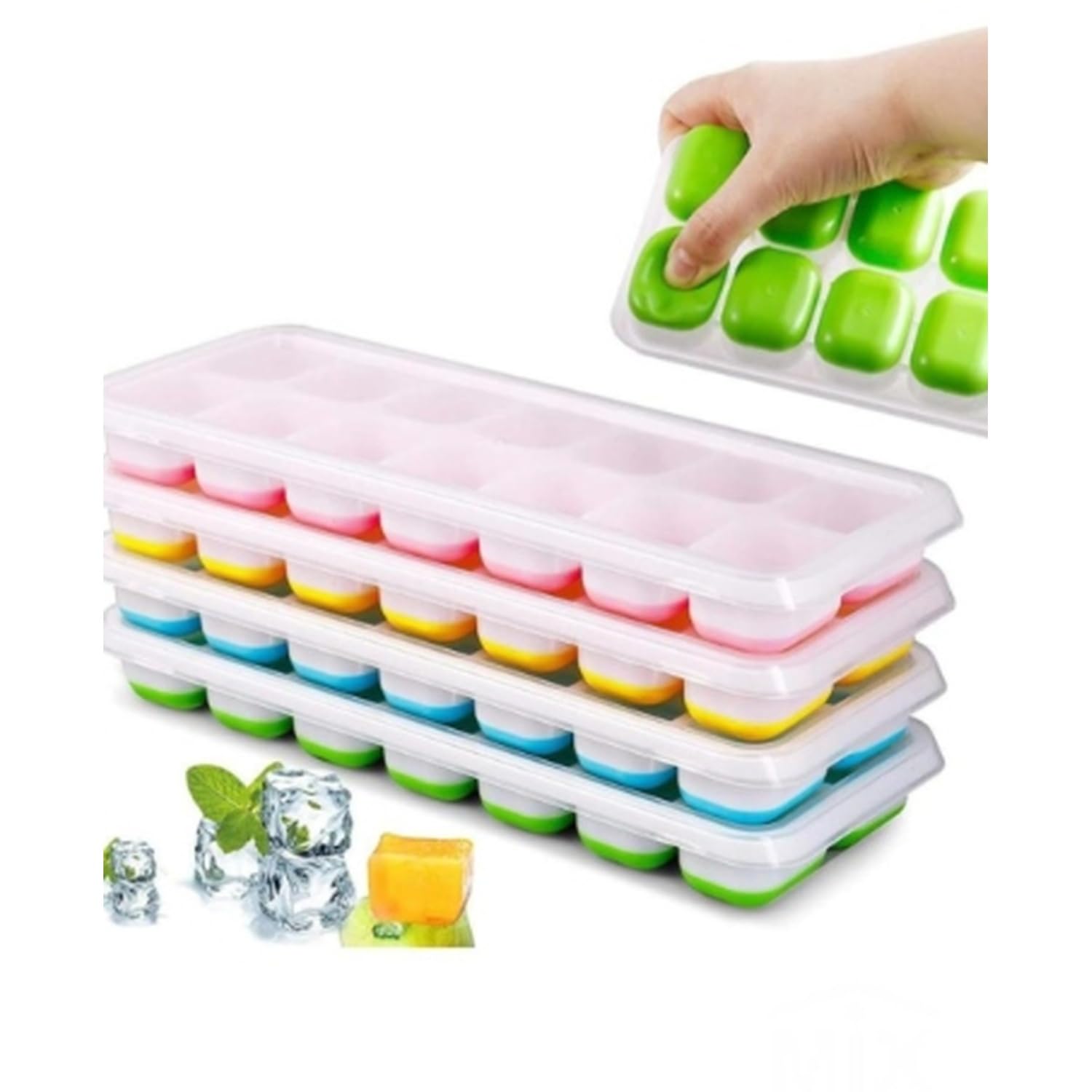Kit 6 Formas de Gelo com Tampa em Silicone Flexível Multiuso para Freezer, Forminha de Gelo para Papinha, Bebê, Molhos, Sobremesas e Frutas, Whisky - Porta Gelo Prático