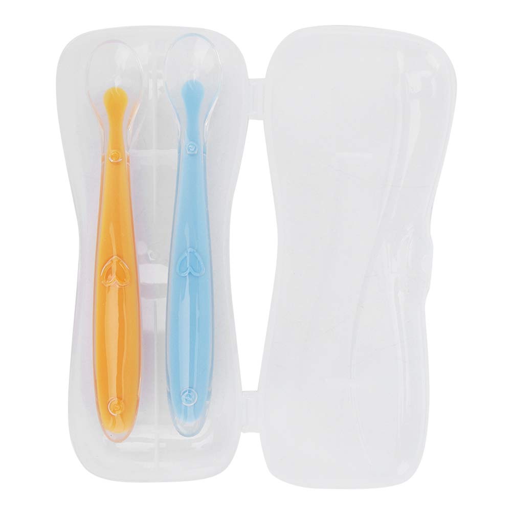 Colheres de Silicone para Bebê 2 Unidades Ponta Macia Antiasfixia - Estojo Portátil Introdução Alimentar