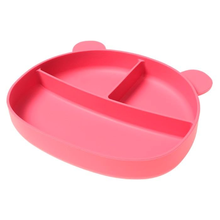 Prato Infantil de Silicone Ursinho Baby Rosa com Ventosa | 3 Divisórias/Prato Baby para Introdução Alimentar Livre de BPA