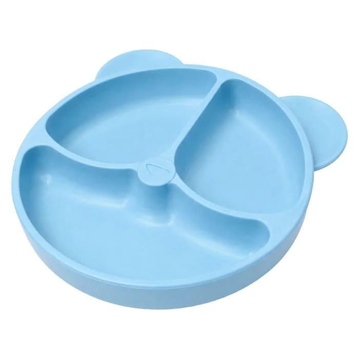 Prato Silicone Infantil Urso com Ventosa 3 Divisórias 20x20cm - (Azul) | Prato Silicone Infantil Urso com Ventosa 3 Divisórias