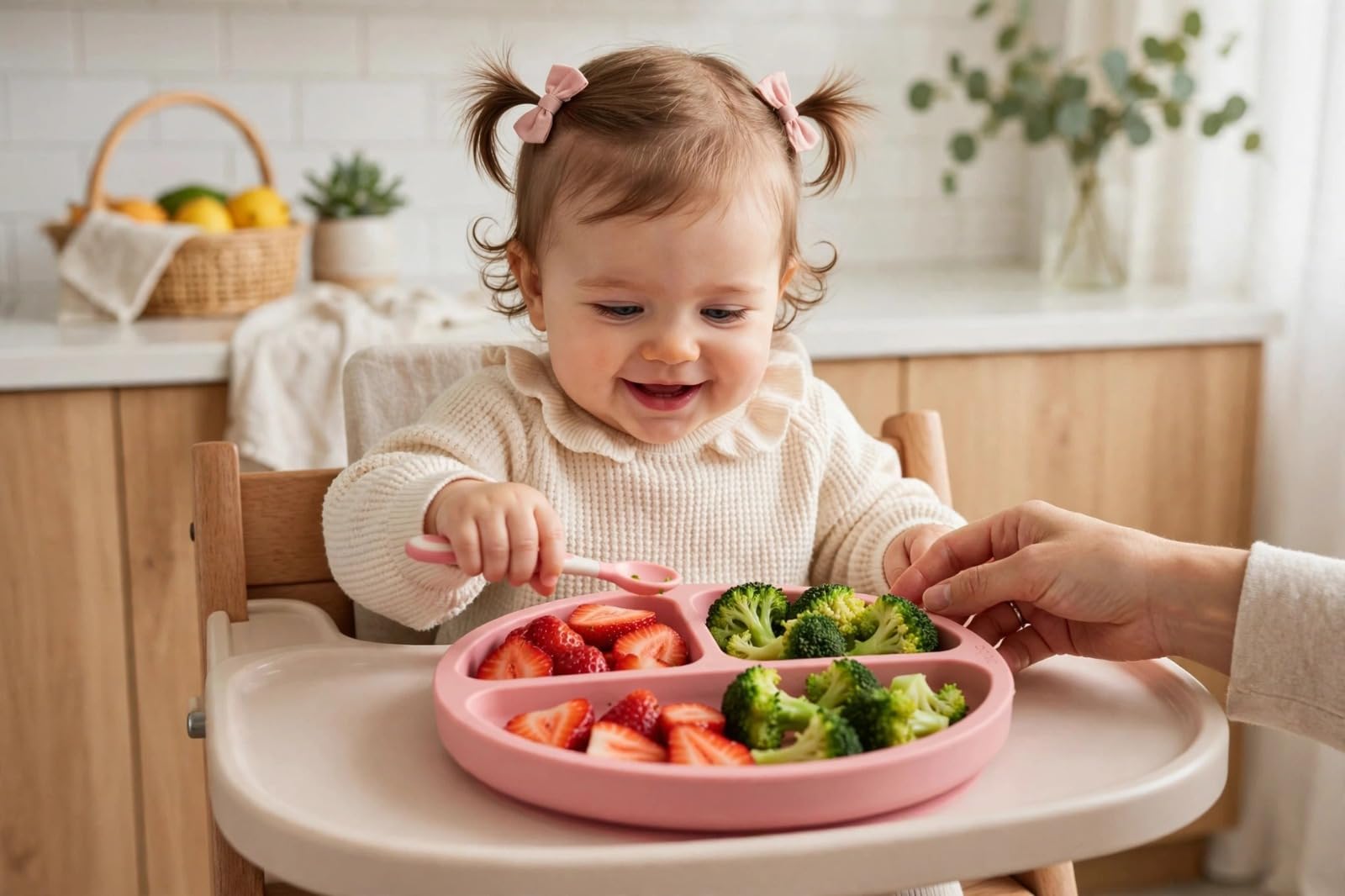 BABY STYLE Pratinho Infantil de Silicone com Ventosa e 3 Divisórias | 100% Silicone Alimentício, Livre de BPA, Vai ao Micro-ondas, Ideal para BLW, 20x20x3 cm