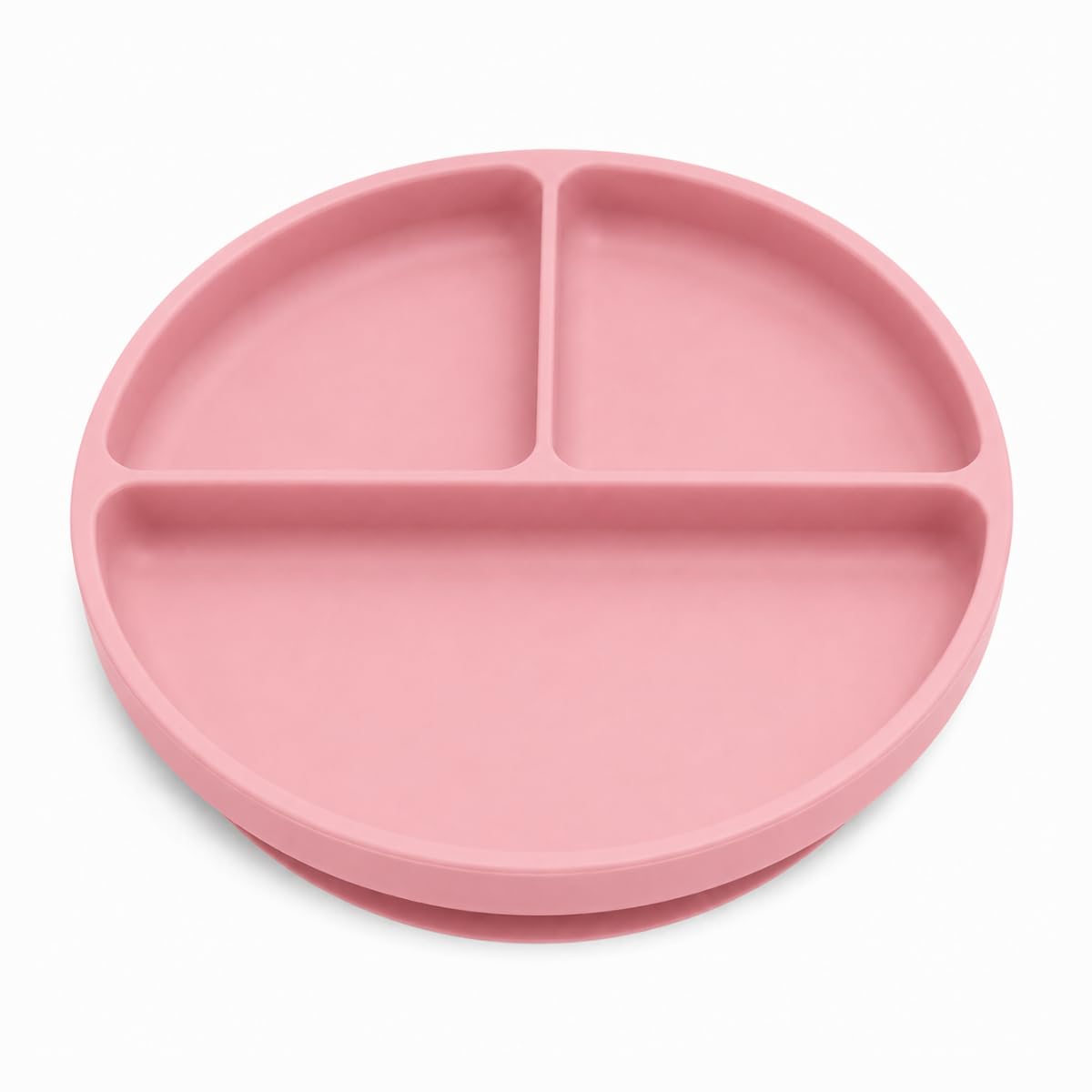 Prato Infantil Silicone com Ventosa 3 Divisórias Rosa 20x20cm Premium | Antiderrapante, Fácil de Limpar, Para Bebês, Formato Redondo, Sem BPA