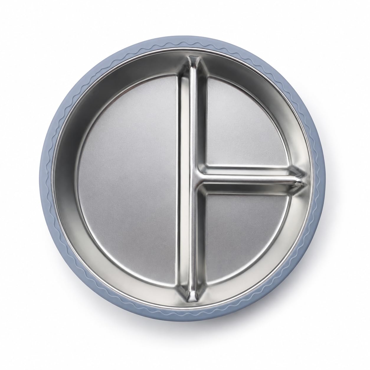 Prato Infantil com Ventosa em Aço Inox 304 e Silicone, 3 Divisórias, Base com 4 Pontos de Sucção, Prato para Bebê, Azul
