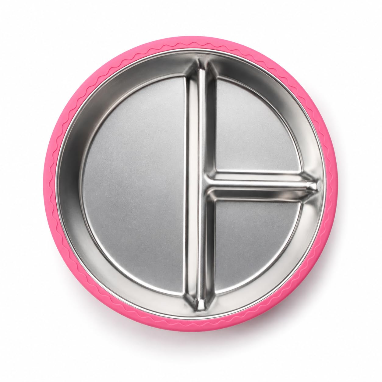Prato Infantil com Ventosa em Aço Inox 304 e Silicone, 3 Divisórias, Base com 4 Pontos de Sucção, Prato para Bebê, Rosa