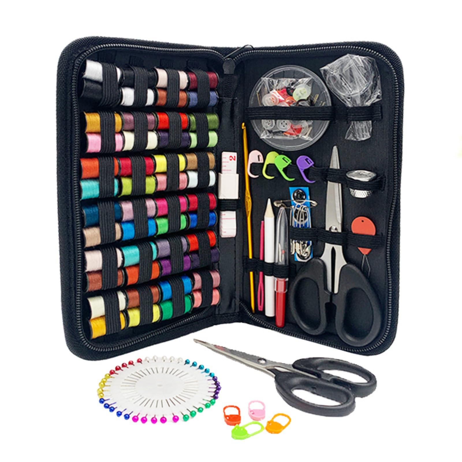 Kit de costura 160 peças com estojo, suprimentos de costura portátil para viajantes em casa, adultos, iniciantes, emergências, contém linha, tesoura, agulhas, fita métrica