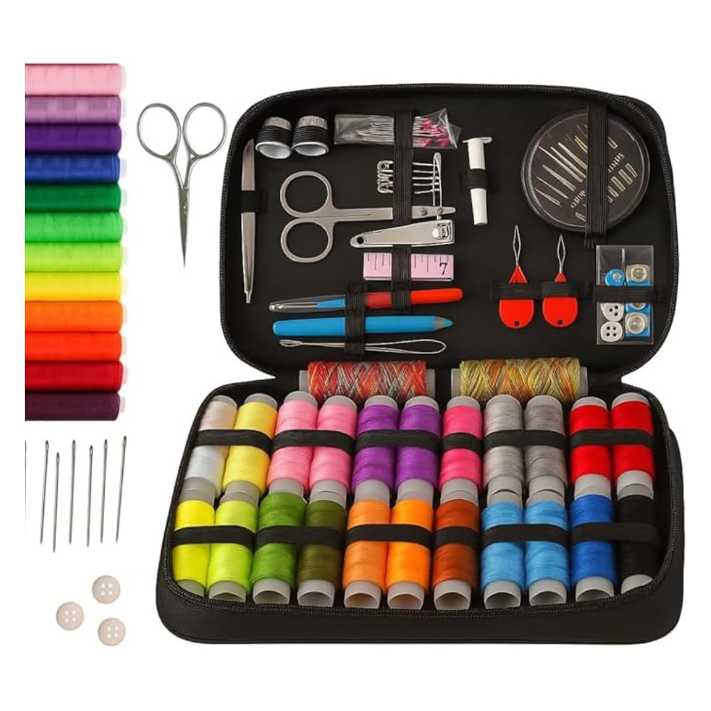 Kit de Costura Completo Portátil, 135 Peças com Acessórios Diversos, Linhas Coloridas, Tesouras, Agulhas e Ferramentas para Reparos, Emergências e Viagens