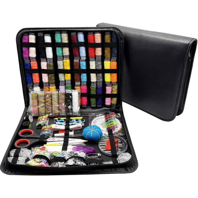 Kit de costura 304 peças com estojo, suprimentos de costura portátil para iniciantes, adultos, casa, viajante, emergência, contém linha, tesoura, agulhas, fita métrica