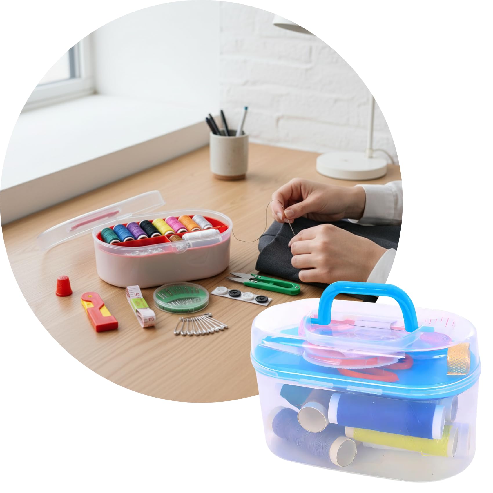 FH2M Kit de Costura Completo com 52 Peças, Linhas Coloridas, Agulhas, Tesoura e Acessórios em Estojo Portátil com Alça