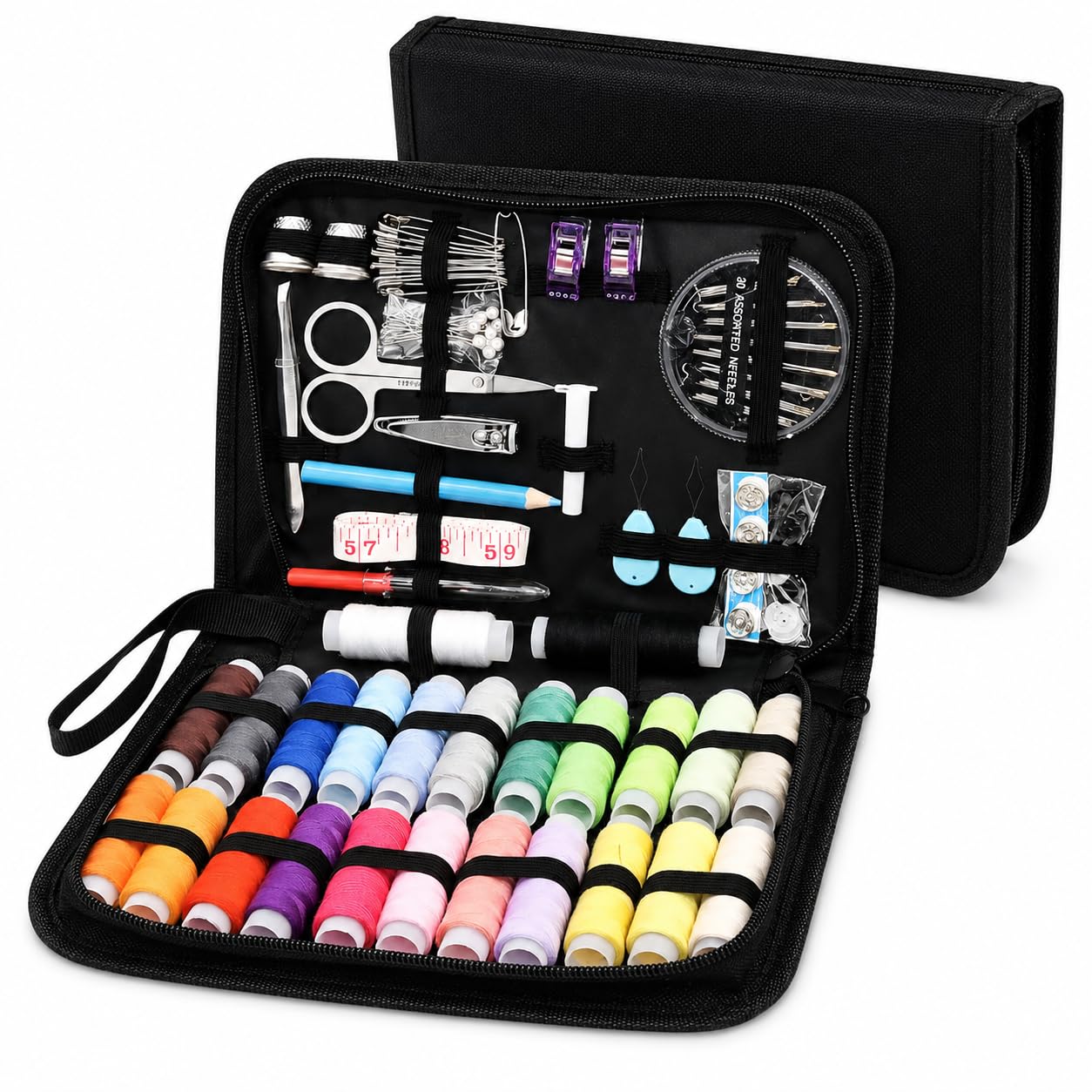 Kit de Costura E Linhas Completo com 90 Peças, para Reparo Com Estojo Preto, Linhas, Agulhas, Acessórios, Para Reparo Com Estojo Preto - Premium