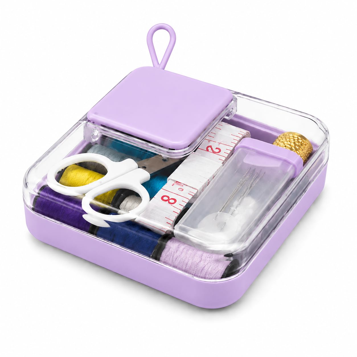 Kit de Costura Portátil 22 Peças Completo Estojo Compacto para Viagem Agulhas, Linhas Coloridas, Tesoura, Fita Métrica e Dedal Kit de Emergência para Costura e Reparos Rápidos Lilas