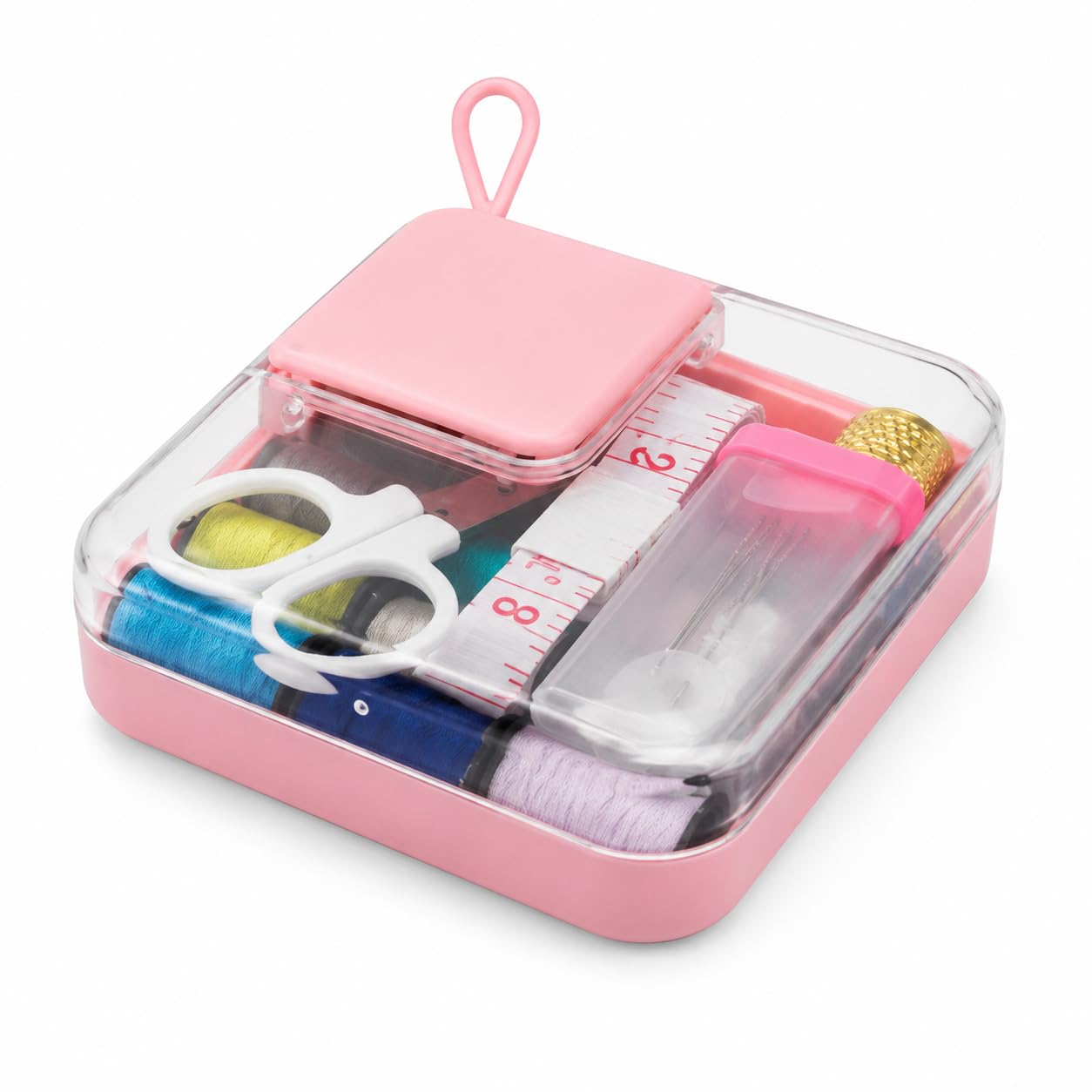 Kit de Costura Portátil 22 Peças Completo Estojo Compacto para Viagem Agulhas, Linhas Coloridas, Tesoura, Fita Métrica e Dedal Kit de Emergência para Costura e Reparos Rápidos, Rosa