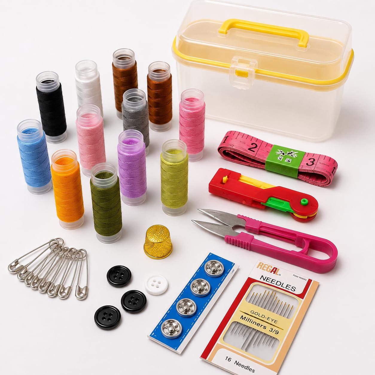 Kit de Costura Completo com Estojo Organizador — Agulhas, Linhas Coloridas, Fita Métrica, Botões e Tesoura para Reparos em Casa e Viagem