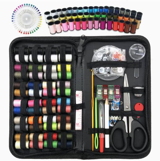 Kit de costura 172 peças com estojo, suprimentos de costura portátil para viajantes domésticos, adultos, iniciantes, emergências, contém linha, tesoura, fita métrica