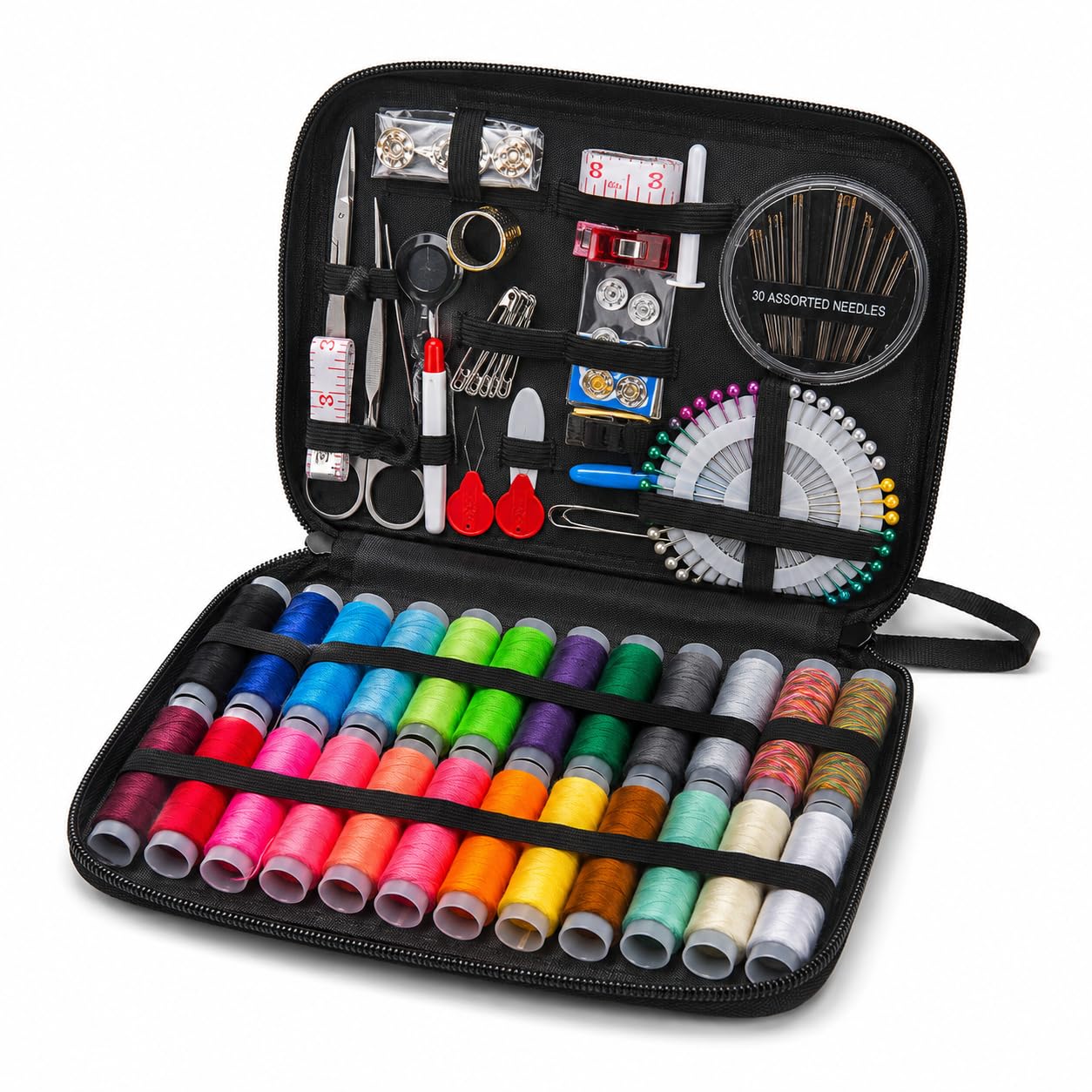 Kit de Costura Completo C/96 Peças Estojo Organizador Portátil | Linhas Coloridas, Agulhas, Tesoura, Fita Métrica, Dedal e Acessórios para Reparos, Viagens e Uso Doméstico