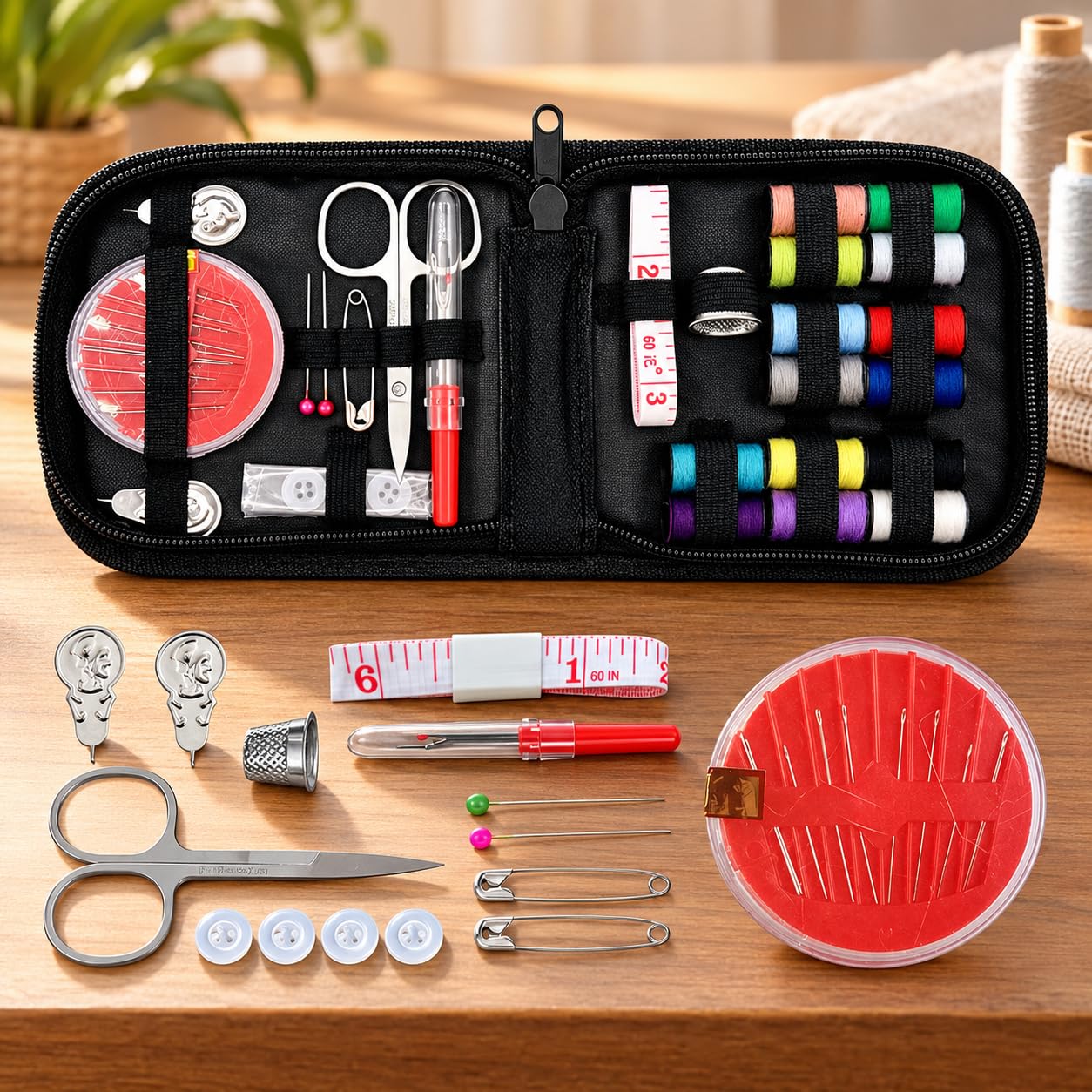 LNMAX Kit de Costura com Estojo Preto, Linhas, Agulhas 27 Peças