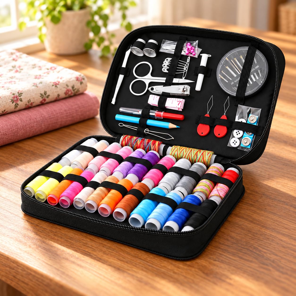 LNMAX Kit de Costura com Estojo Preto, Linhas, Agulhas e Acessórios 90 peças