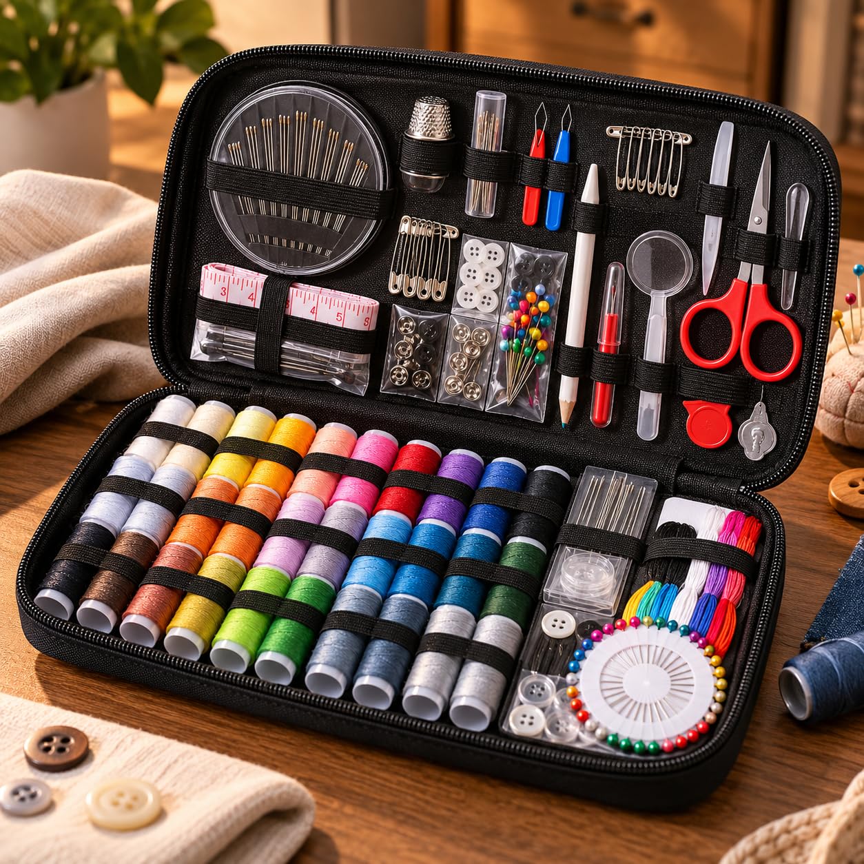 Kit de Costura Completo 135 Peças com Estojo Organizador Portátil