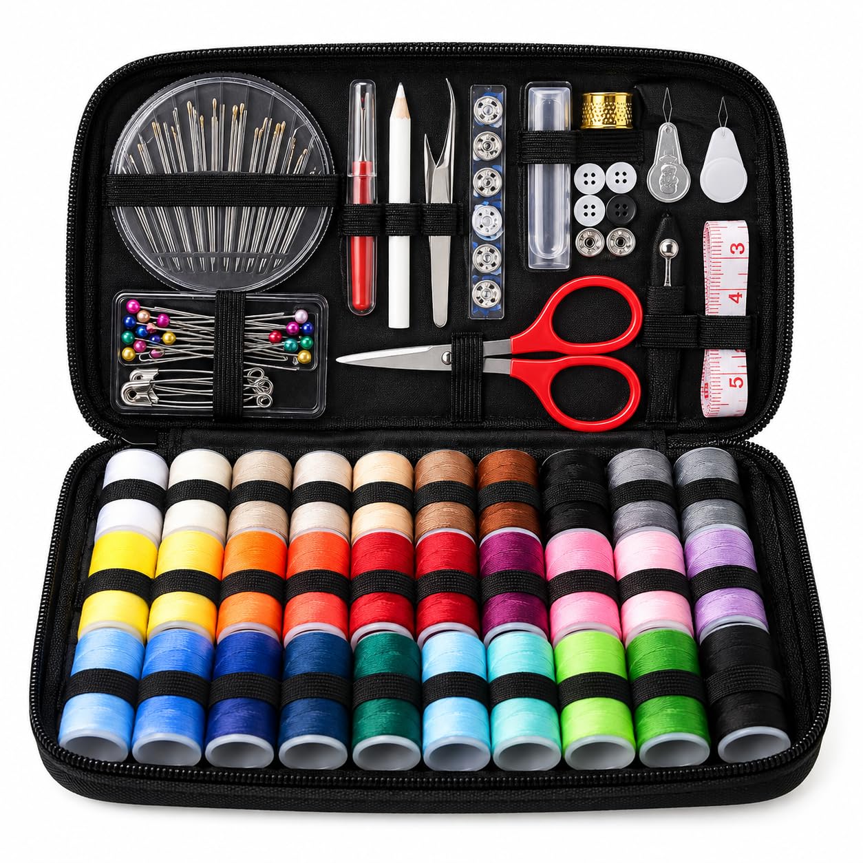 Kit de Costura Completo com 90 Peças, Linhas Coloridas, Agulhas, Tesoura, Fita Métrica, Alfinetes e Acessórios, Estojo Organizador Portátil para Casa, Viagem e Reparos