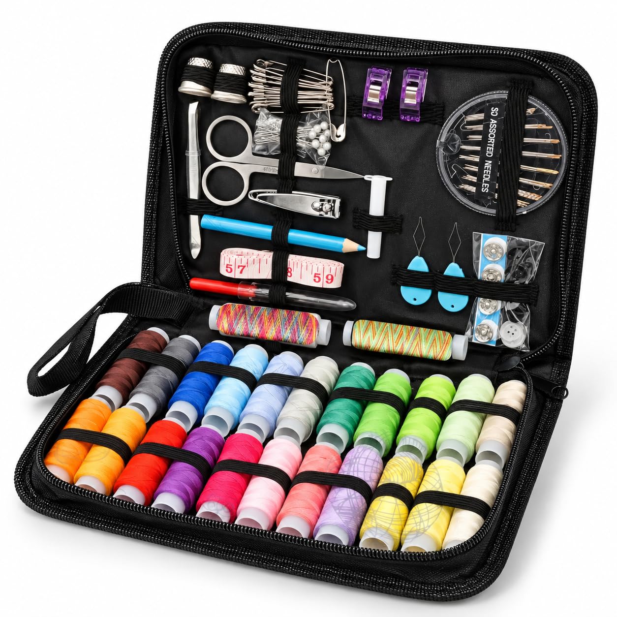 Kit de Costura Completo 90 Peças com Estojo Organizador – Linhas, Agulhas, Tesoura, Alfinetes e Acessórios para Reparos e Costura