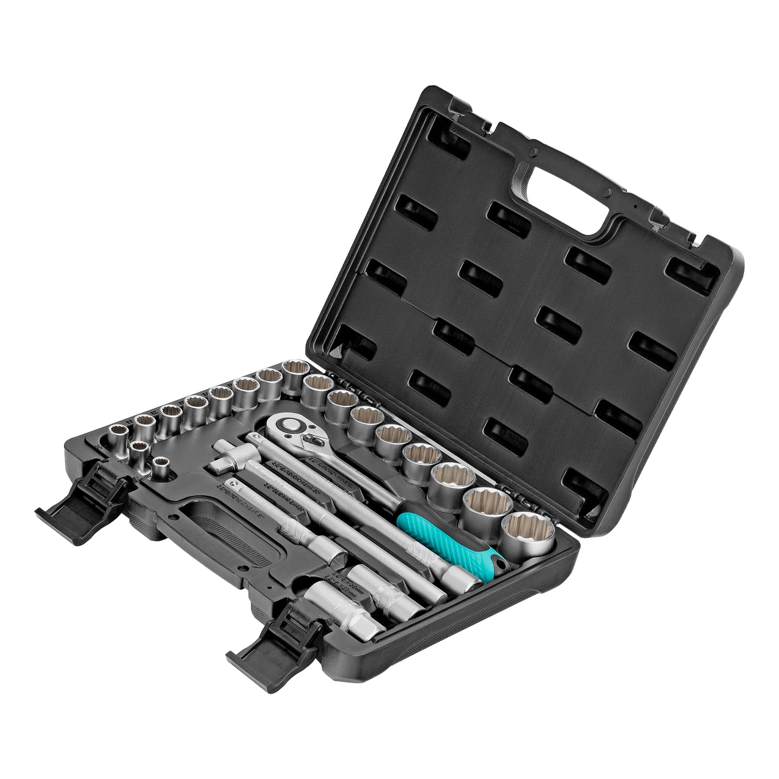 Stels Jogo de Soquetes, 24 Peças 1/2", Aço Cromo Vanádio, Catraca 72 Dentes - Kit Profissional para Mecânicos