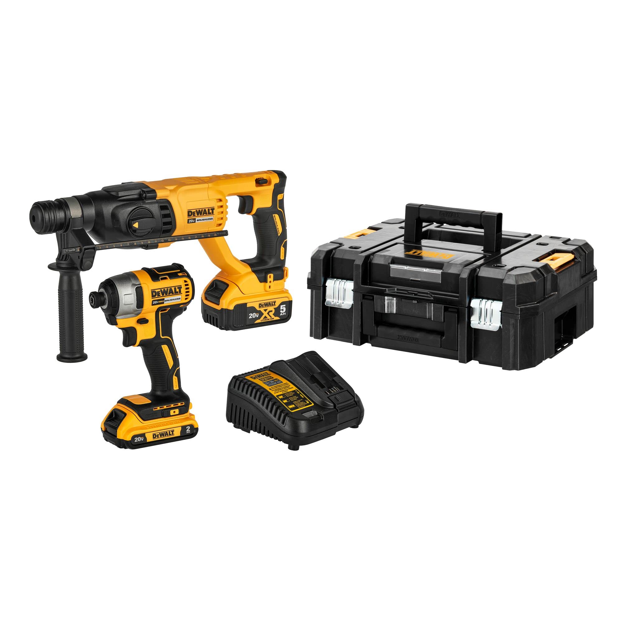 Dewalt Kit de Ferramentas, Martelete Rompedor SDS Plus 26mm, Parafusadeira de Impacto 6,35mm, Modelo DCK260D1P1T-BR, com Maleta de Ferramentas TSTAK, 2 Baterias, 1 Carregador Bivolt, 20V MAX Li-Ion