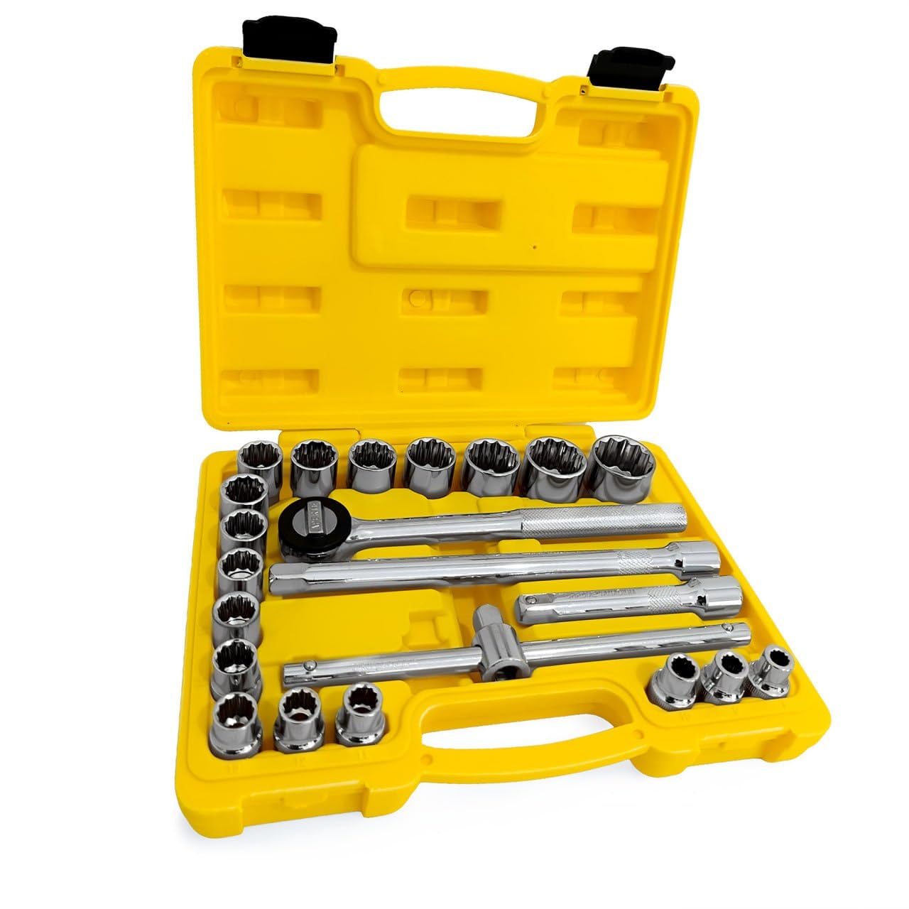 Jogo de Soquetes 1/2" 22 Peças Com Catraca Reversível e Maleta Resistente Aço Cromo Vanádio para Mecânica, Manutenção e DIY | Kit Completo Profissional