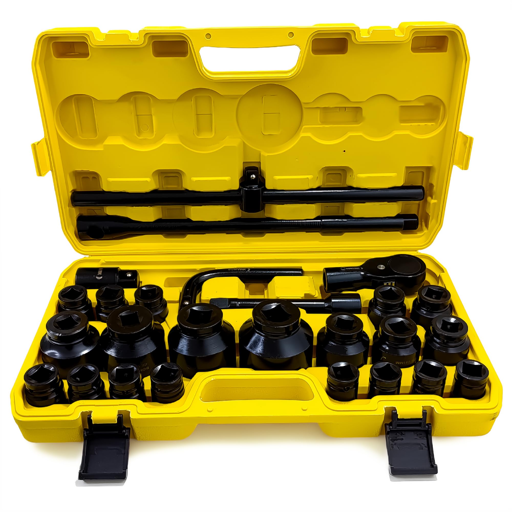 Jogo de Soquetes 3/4" (19mm) 26 Peças com Maleta Soquete Sextavado em Aço Cromo Vanádio Para Manutenção Pesada, Industrial e Automotiva Inclui Chave de Catraca e Extensões