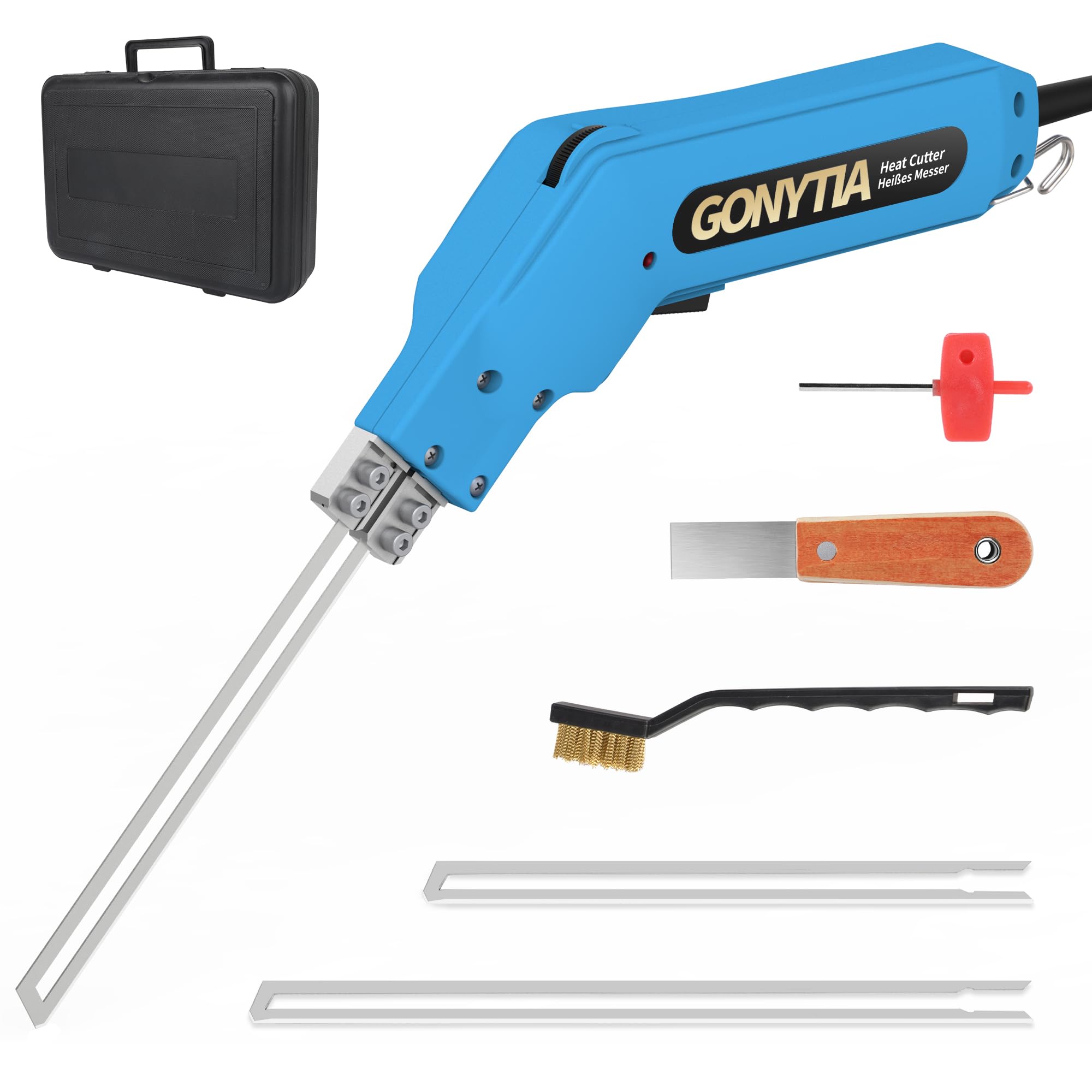 Cortador de espuma Hot Knife, kit de ferramentas de corte de isopor profissional, faca quente elétrica de 150 W com 2 lâminas para placa PP, EPS, XPS, EVA, EPE, PU, KT (KD-5 azul)