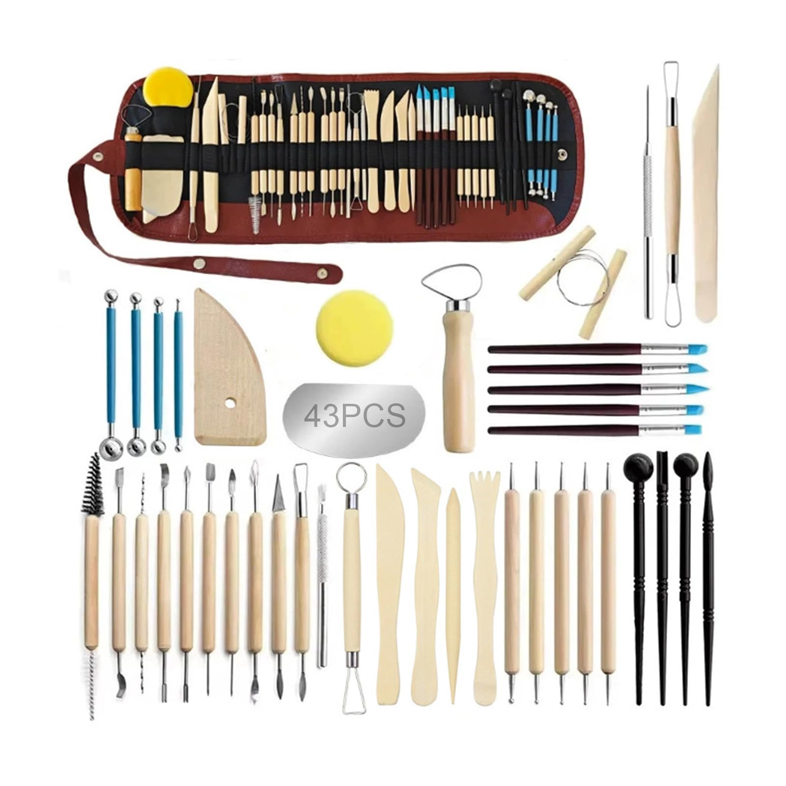 ZQZHDQ Profissional de Ferramentas de Esculpir 43 Peças para Cerâmica Fria | Modelagem e Acabamento Detalhados, com Kit de Ferramentas Profissional, Adequado para Cerâmica fria, Argila e Porcelana