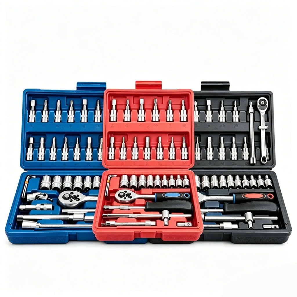 Kit 46 Peças Jogo de Soquetes com Chave Catraca Reversível 1/4", Bits Allen Torx Phillips Fenda, Maleta Profissional em Aço Cromo Vanádio para Mecânica e Manutenção(Aleatório)
